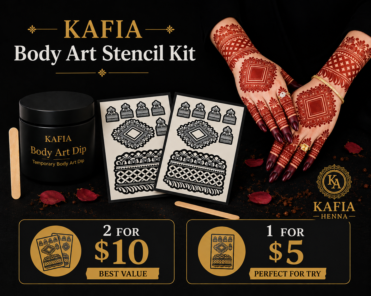 KAFIA Body Art Stencil Kit for Mehndi and Henna Designs